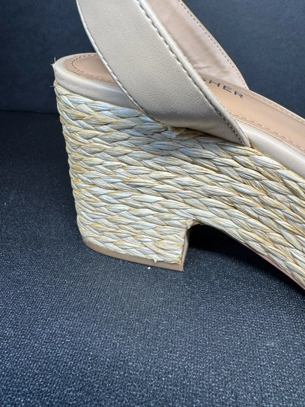 Marc Fisher Mesteel Raffia Platform Block Heel Sandals Beige Natural Size 7.5M